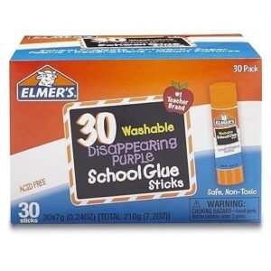 Elmer's Disappearing Purple School Glue Sticks, Washable, 7 Grams, 30 Count